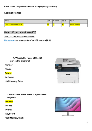 City & Guilds Entry Level 2 in Employability Skills: Unit 205 Introduction to ICT