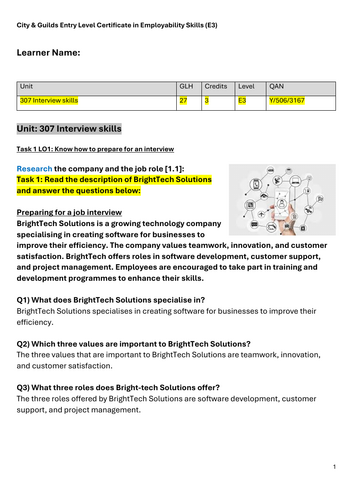 City & Guilds Entry Level 3 in Employability Skills: Unit 307 Interview skills