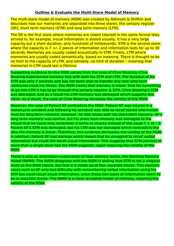 AQA A-level Psychology: Introduction to Essays. Comparing Models of Memory. (Lesson 6 of Memory)