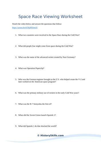 The Cold War Space Race Video Viewing Worksheet