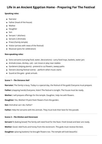 KS2 Ancient Egypt - Preparing For The Festival: Playscript