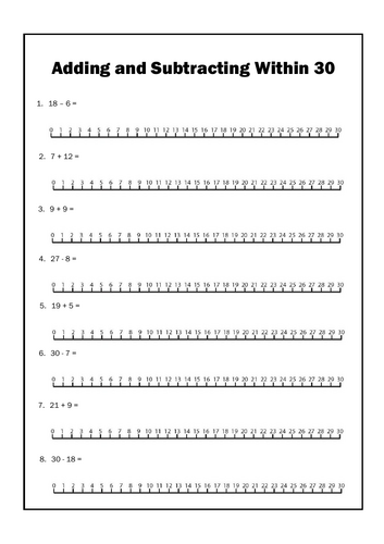 Adding and Subtracting within 30 - Numberline scaffold & No scaffold - Differentiated