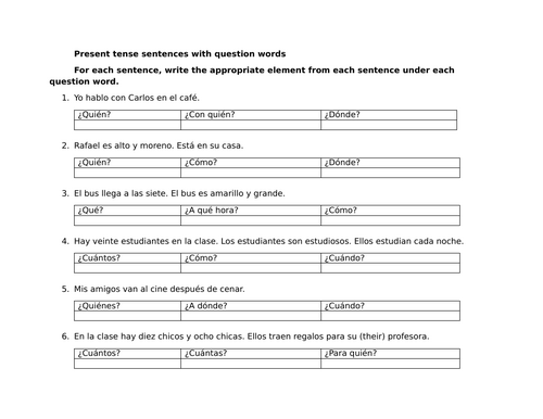 Present tense sentences with question words
