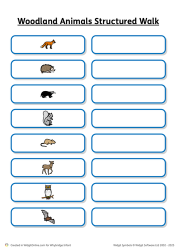 Woodland Animals Scavenger hunt/structured walk