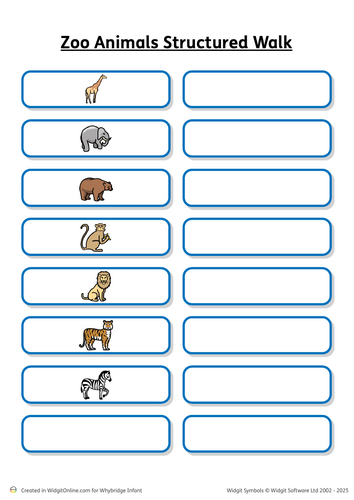 Zoo animals structured walk/scavenger hunt