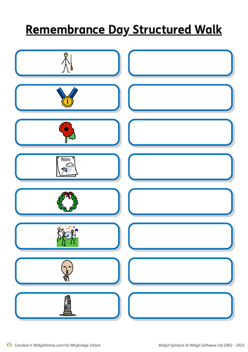Remembrance day themed structured walk/scavenger hunt