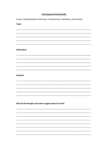 The Cask of Amontillado - Criminal Profile Worksheet