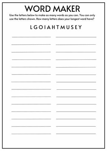 Word maker games - 5 sheets