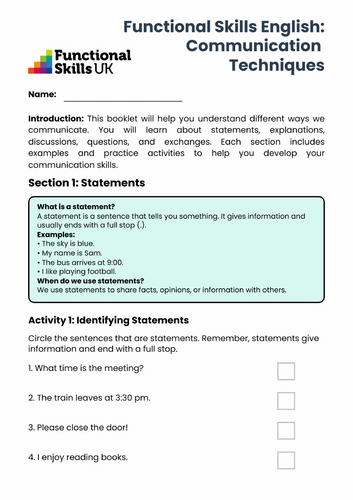 Functional Skills English - Communication Skills