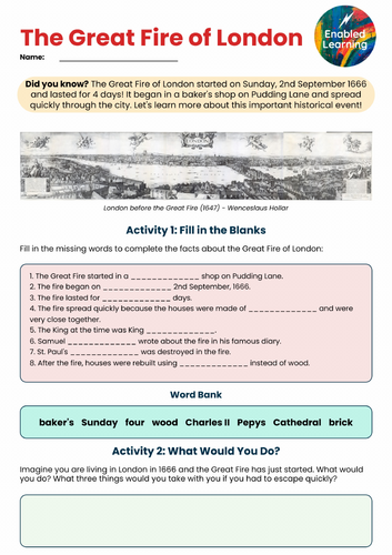 KS2 Great Fire of London Worksheet