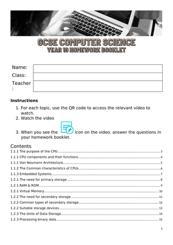 Homework Booklets Computer Science GCSE