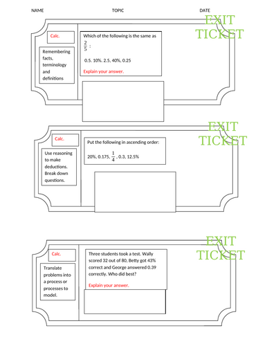 Ofsted freindly Maths GCSE exit cards - with solutions