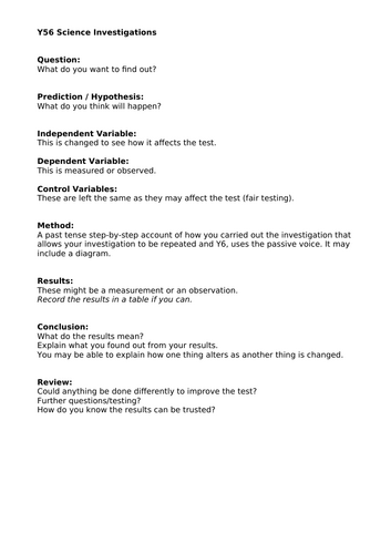Writing up a science investigation: structure and explanations UKS2