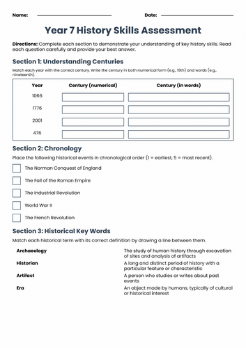 Year 7 History Skills Assessment