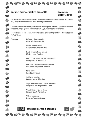 Spanish - preterite - regular -er/ir verbs (first person) 2