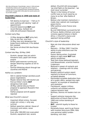 OCR A-level History Britain 1930-97 Churchill Enquiry - Churchill as a wartime PM