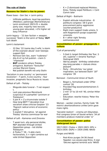 OCR A-level History Russia 1894-1941 - The Rule of Stalin Topic Summary