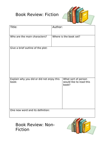 LKS2 Book Review worksheets for fiction and non-fiction