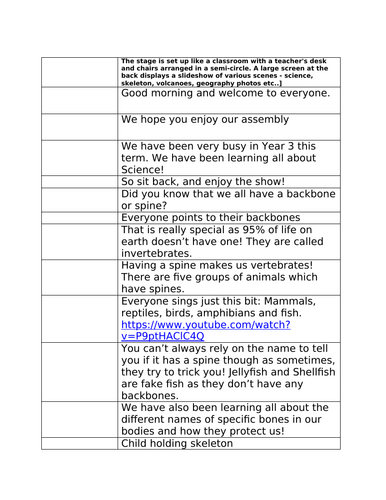 Year 3 Autumn Assembly script Animals including Humans