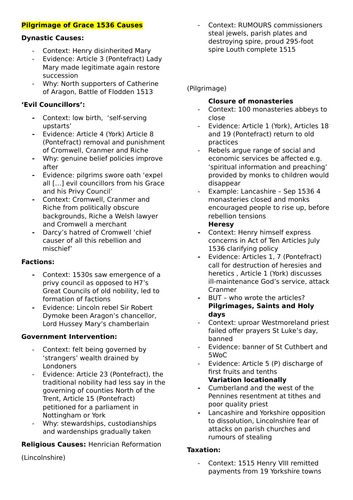 OCR A-level History Rebellion and Disorder under the Tudors 1485-1603 - Pilgrimage of Grace