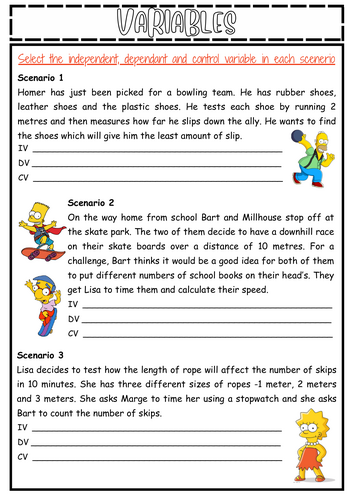 Selecting Variables KS3 Low Ability Worksheet