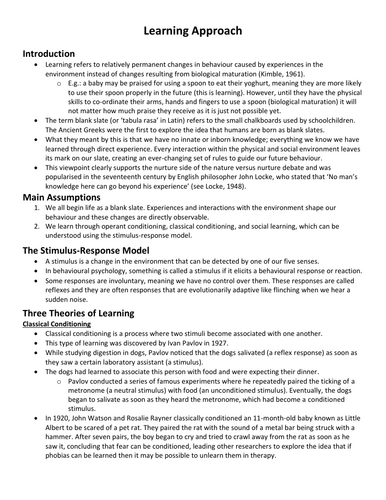 CIE Alevel Psychology Notes - Learning Approach
