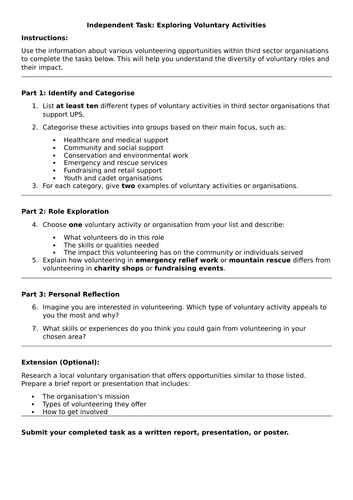 Uniformed Protective Services Btec Unit 17 Third Sector Assignment 1 UPS