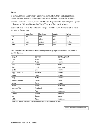 Y7 German:  Gender Practice
