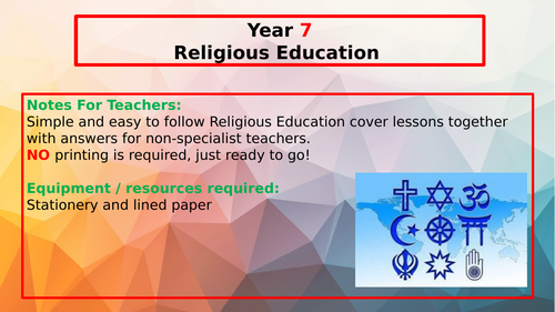 Year 7 Non-specialist Religious Education PowerPoint