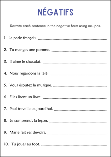 Structure de la Phrase - Sentence Structure Grammar Worksheets in French