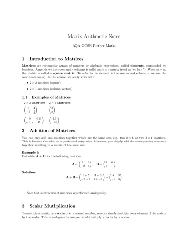 Matrix Arithmetic Notesheet
