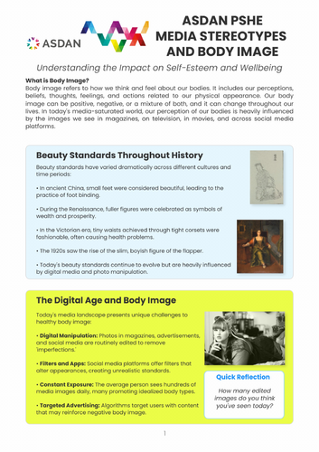 ASDAN PSHE - Media Stereotypes and Body Image - A2