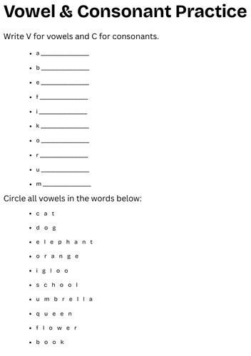 vowels and consonants worksheet for class 3