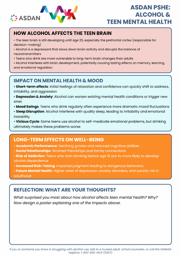 ASDAN PSHE - Teen Alcoholism and Mental Health - A3