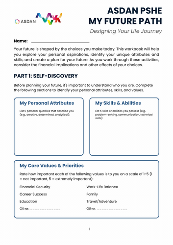 ASDAN PSHE - Careers - Life Planning Booklet - A3