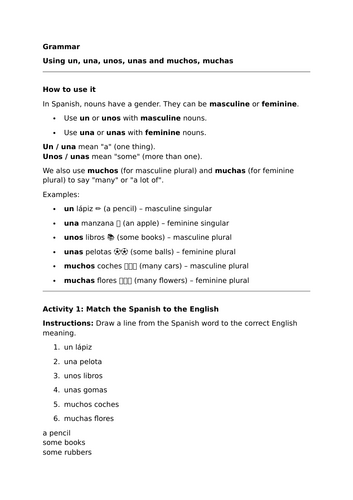 Viva 1 - Module 5 - Grammar - Un, una, unos, unas and muchos, muchas