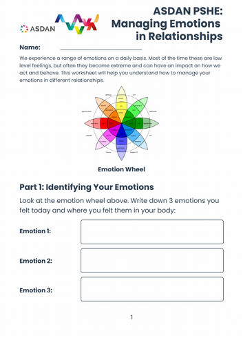 ASDAN PSHE - Building Healthy Relationships - Managing Emotions - A2