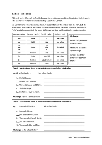 Y7 German verbs - heißen present tense