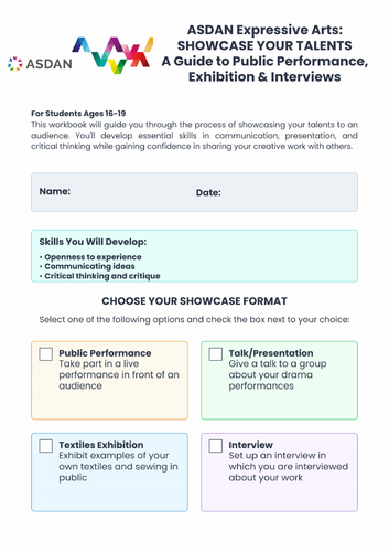 ASDAN Expressive Arts - Develop - Showcase your talents - A3