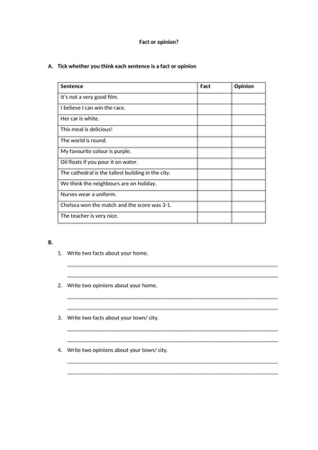 KS3 English Fact or opinion