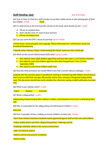 Staff Knowledge Quiz for Early Years CPD