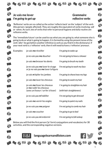 French - Reflexive verbs - Je vais me lever - first person immediate future