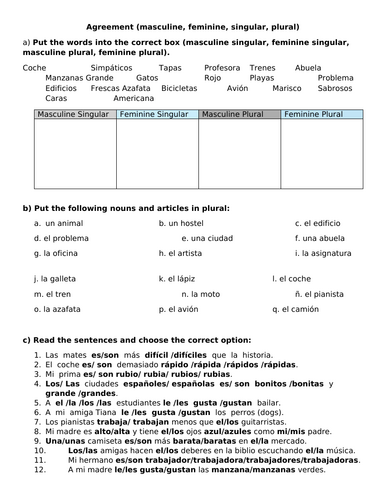 Agreement, verbs and ser & estar