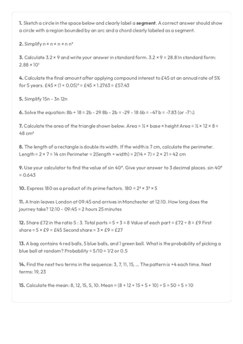 GCSE Foundation Maths - Calculator Paper - Revision 4