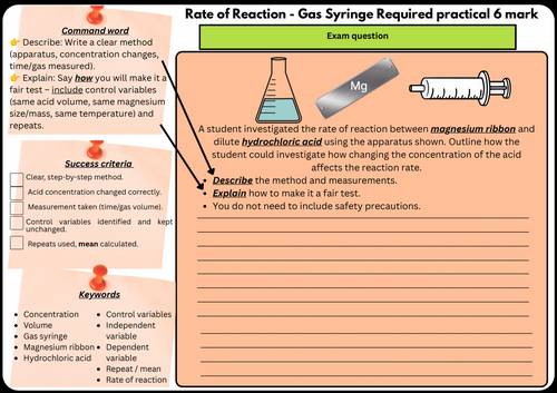 GCSE Chemistry Paper 2 Rate of Reation – Gas Syringe Required Practical (6 mark)
