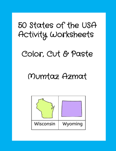 Geography: 50 States of the USA Color, Cut & Paste Activity Worksheets