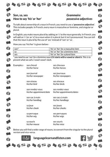 French - possessive adjectives - Son, sa, ses - How to say 'his' or 'her'