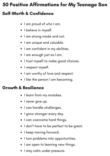 50 Positive Affirmations for My Teenage Son