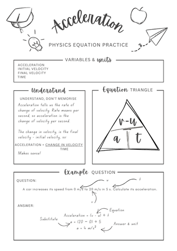 Acceleration equation - Physics equation worksheet
