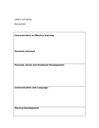 BLANK EYFS PROGRESS REPORT TEMPLATE